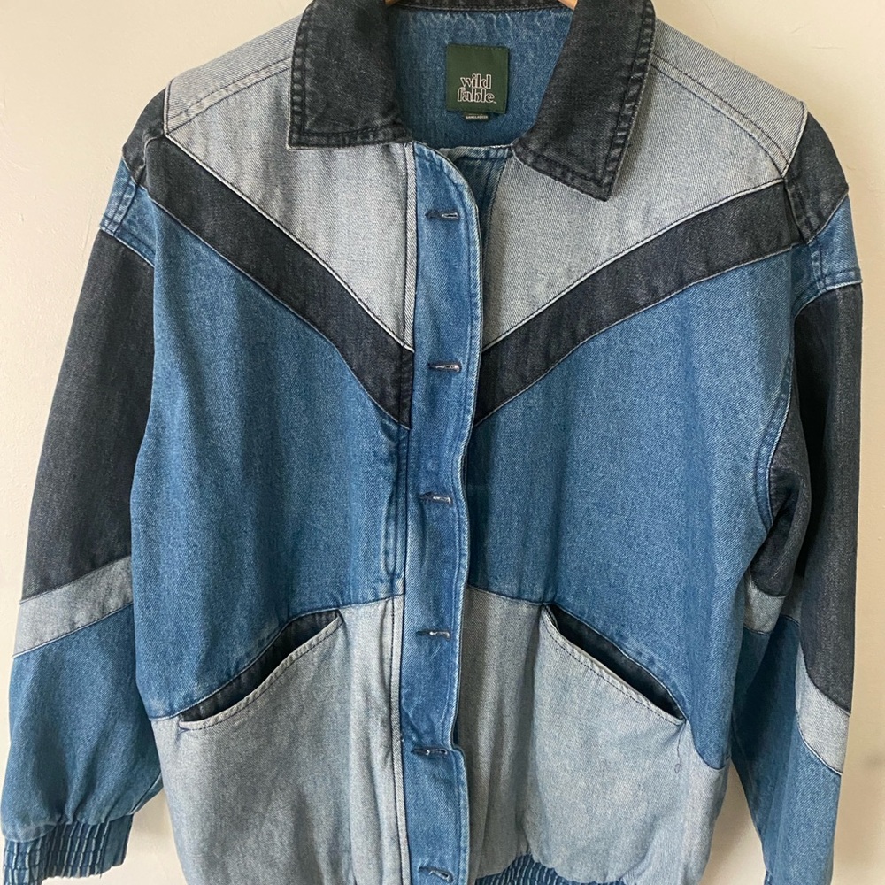 wild fable Men's Colorblock Denim Bomber Jacket in Multiple Blues